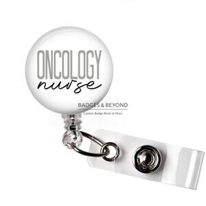 Oncology Nurse Badge Reel | Cancer Care RN Retractable ID Name Tag Holder Nurse